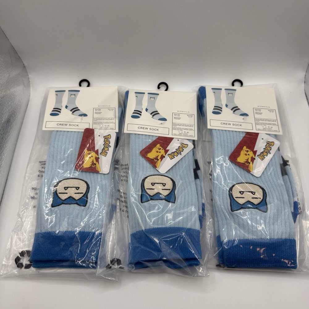 Pokemon Snorlax Crew Socks 3 Pack OSFM Blue Bioworld New